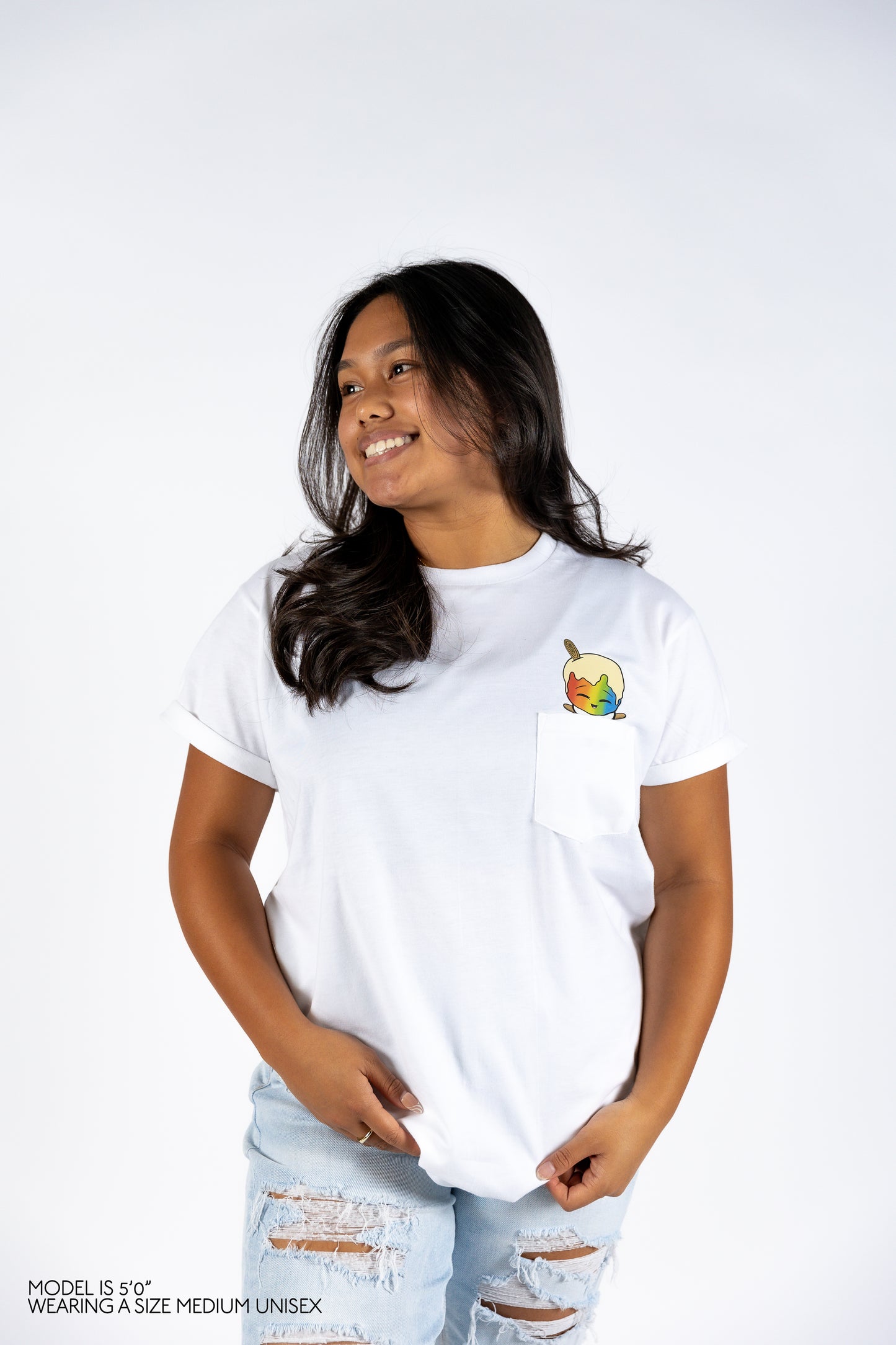 Rainbow Shave Ice Pocket T | Adult S-2XL | WHITE
